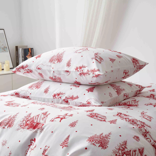 Świąteczna pościel satynowa z bawełny Laponia Spod Igły i Nitki biała czerowna – gładka i elegancka