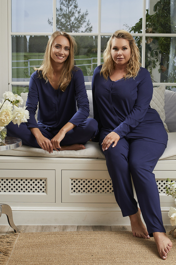 Piżama Damska długi rękaw, długie spodnie Song Italian Fashion - granatowy