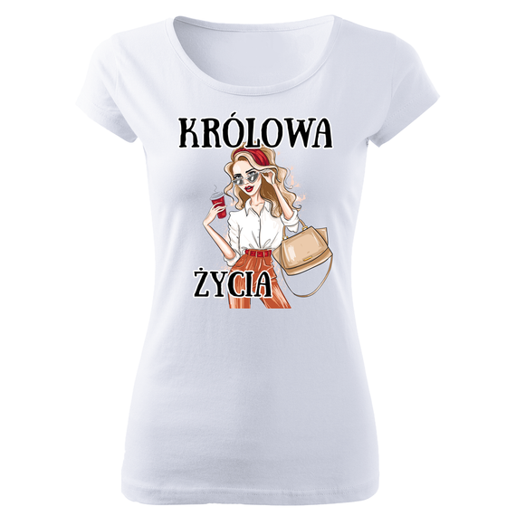 Koszulka damska "KRÓLOWA ŻYCIA"  Moocha biały 
