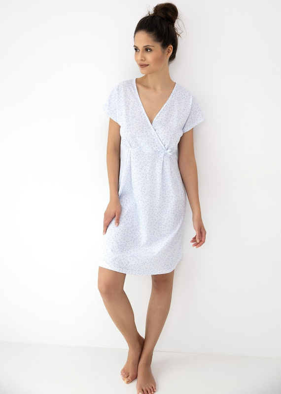 Bawełniana koszula nocna do karmienia Michaela Sensis – kopertowy dekolt V, krótki rękaw, lekkość i wygoda dla mam