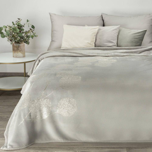 Koc narzuta z mikrofibry z błyszczącym nadrukiem liści Ginko 2 Eurofirany miodowy