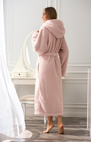 Heaven 2556 L&L pudrowy róż  – długi szlafrok damski z kapturem