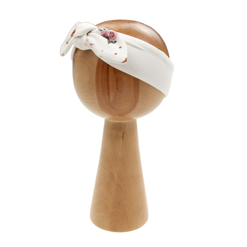 216065 Lala Nicol Opaska dla dziewczynki – kremowa z kokardą z bawełny drukowanej