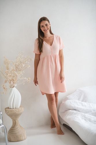 Koszula nocna ciążowa i do karmienia muślinowa Aurora Milk&Love łososiowy