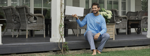 Piżama Męska długi rękaw, długie spodnie Jaromir Italian Fashion - niebieski/druk