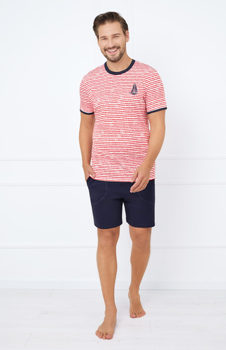 Piżama Męska krótki rękaw, spodenki Flota Italian Fashion - druk czerwony/granatowy