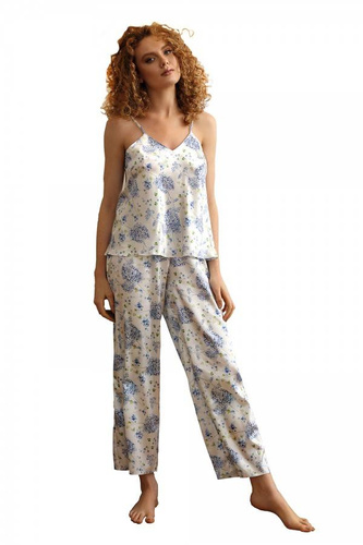 Piżama Damska Satynowa Flowers DKaren - DK-KI 2 biały