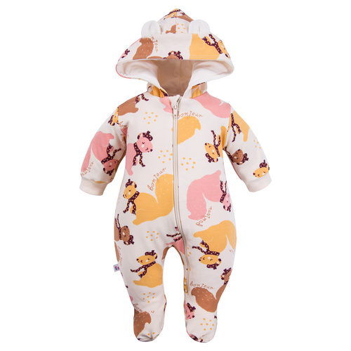 Ecru kombinezon dresowy Eevi ze stópkami i kapturem – Kolekcja Fluffy Tails