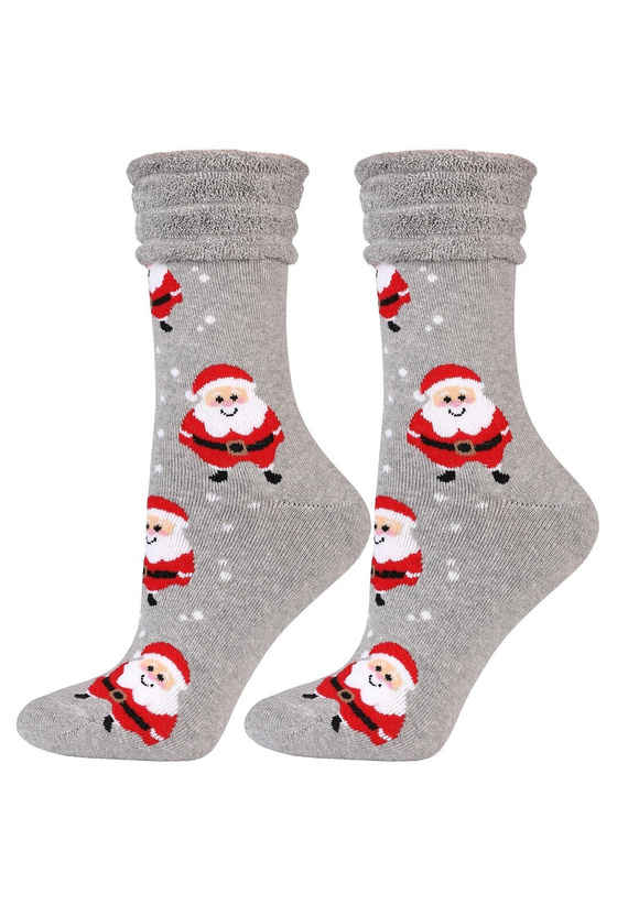 Skarpetki damskie Moraj CSL450-039 – świąteczne, ciepłe, frotte od wewnątrz