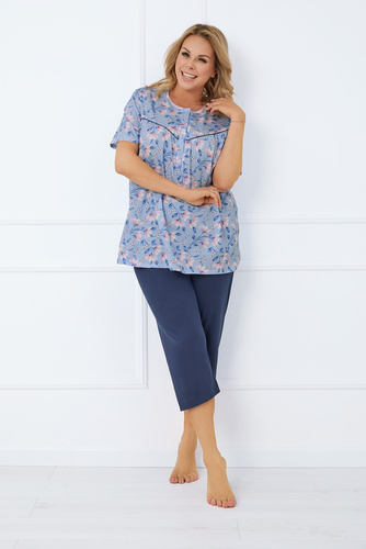 Piżama Damska i do karmienia krótki rękaw, 3/4 spodnie Facelia Italian Fashion - druk/granatowy