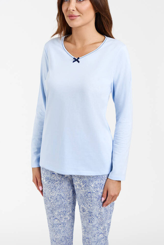 Piżama Damska długi rękaw, długie spodnie Salli Italian Fashion - niebieski/druk 