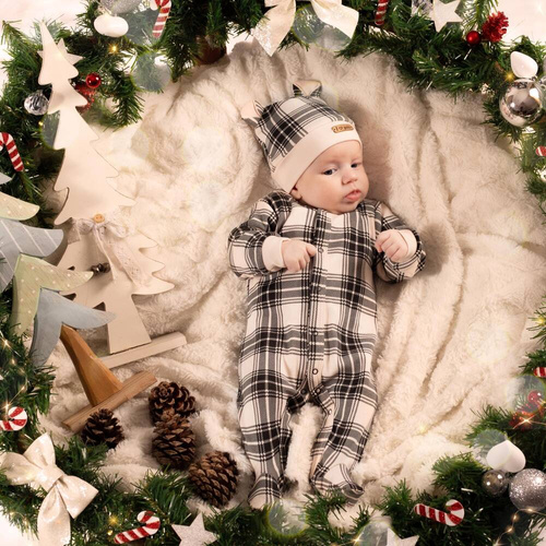 163617 Magia Świąt Pajacyk niemowlęcy Nicol - kratka: czarny, beżowy