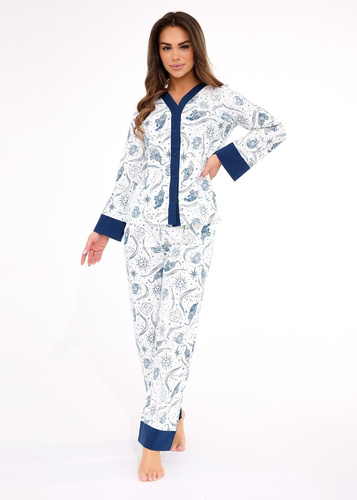 CORNETTE Amber 514/443 – piżama damska z bawełny, długi rękaw, guziki