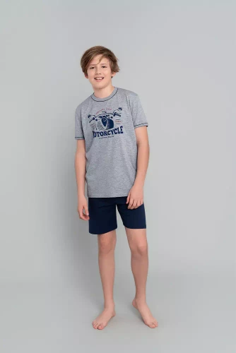 Piżama chłopięca krótki rękaw, spodnie Gibson Italian Fashion- melanż