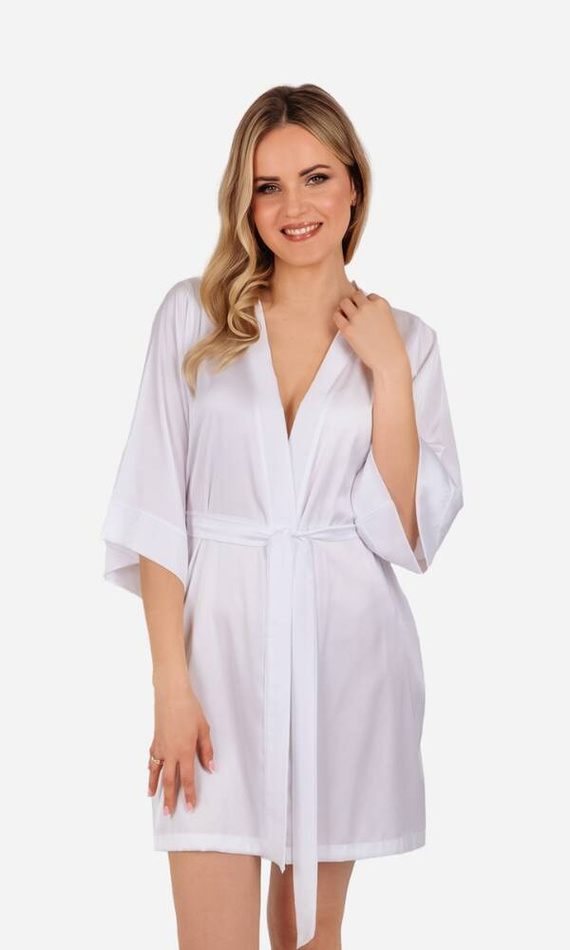 Szlafrok damski satynowy Liza ByShelly - biały