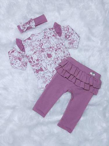 Body z długim rękawem Kotki Bambarillo pudrowy róż-granat