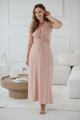 Sukienka ciążowa i do karmienia krótki rękaw Loop maxi Milk&Love pudrowy róż