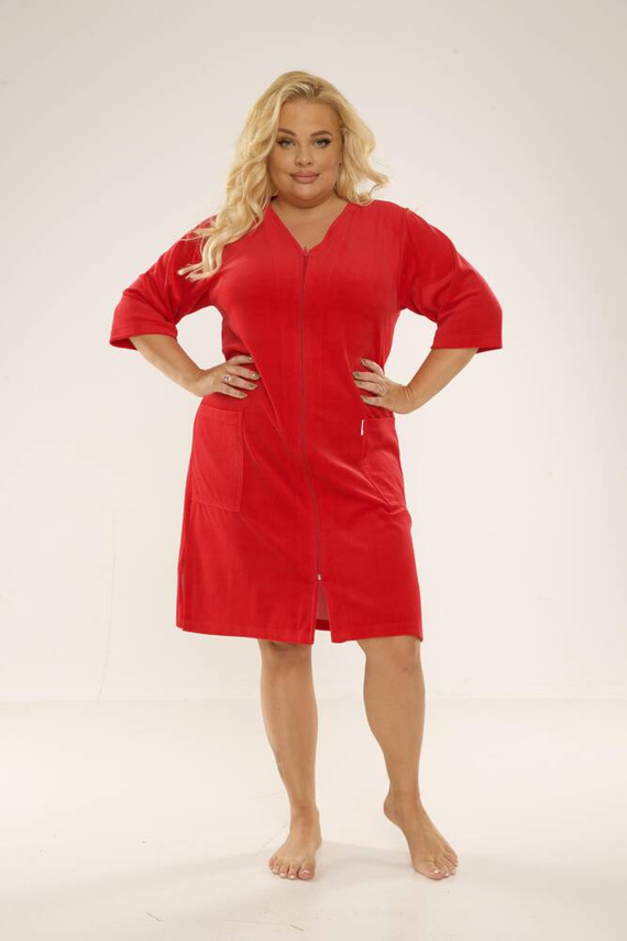 431 Welur Szlafrok Damski Forex - czerwony