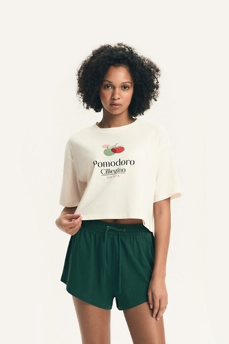 Piżama damska Henderson 43724 Dessie, bawełniana, krótki rękaw, szorty, print