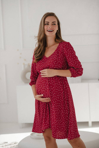 Sukienka ciążowa i do karmienia Lovely Dress Midi rękaw 3/4 Milk&Love czerwona w groszki
