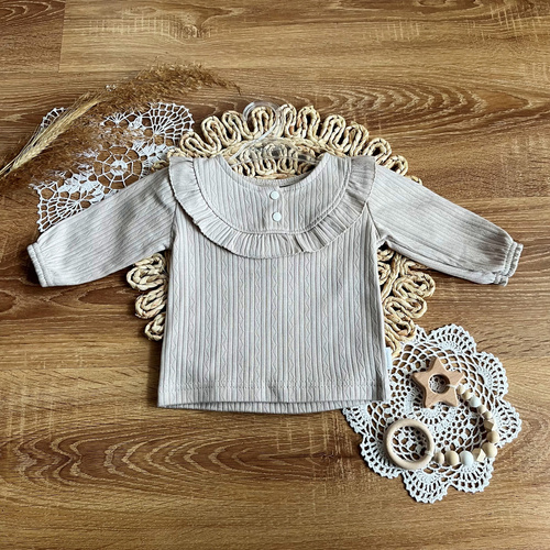 Bluzka dziewczęca z długim rękawem BFAG015 EkoBaby Mamatti - beżowy