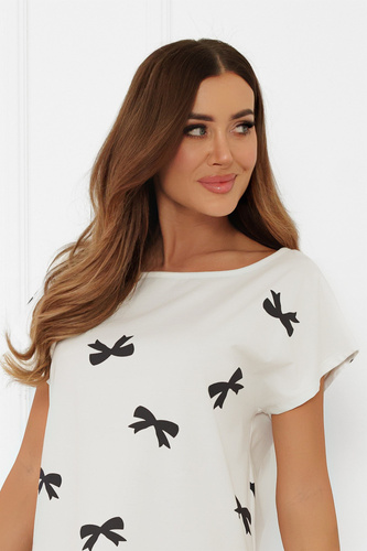 Damska koszula nocna Figaro – bawełna, ecru, krótki rękaw Italian Fashion