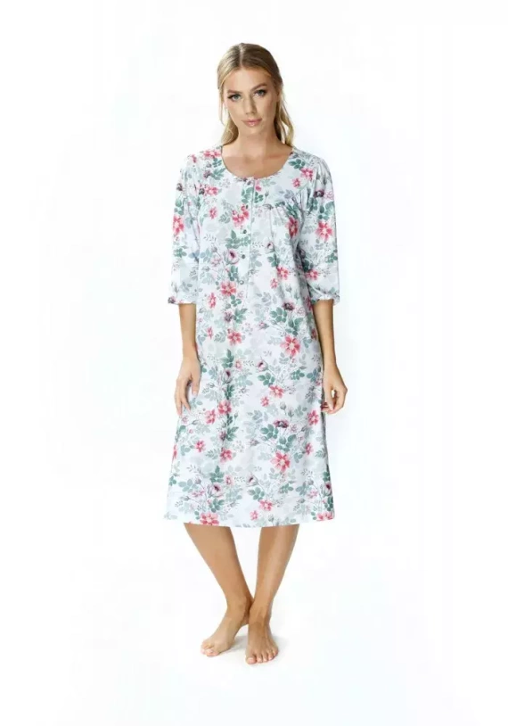 Koszula nocna 86410 Adelajda z rozpinanym dekoltem Mewa kwiaty