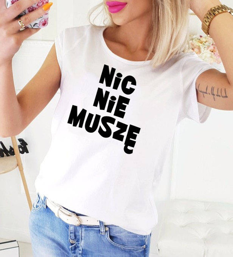 Koszulka damska "NIC NIE MUSZĘ"  Moocha biały 