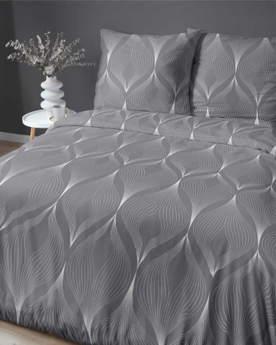 Pościel satynowa 4926 B Home Satin liście Detexpol szary 