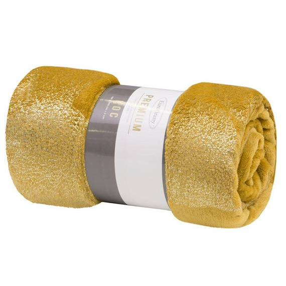 Koc narzuta z mikrofibry z błyszczącym nadrukiem liści Ginko 2 Eurofirany miodowy