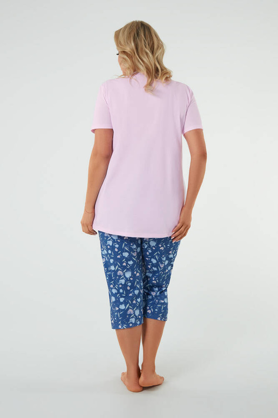 Piżama Damska krótki rękaw, 3/4 spodnie Lady Italian Fashion- róż/druk