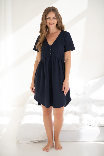 Aurora Milk&Love – koszula nocna ciążowa i do karmienia granatowa, bawełniana