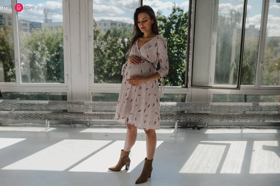 Sukienka do karmienia ciążowa Two Ways MIDI Milk&Love miętowa granatowa w listki