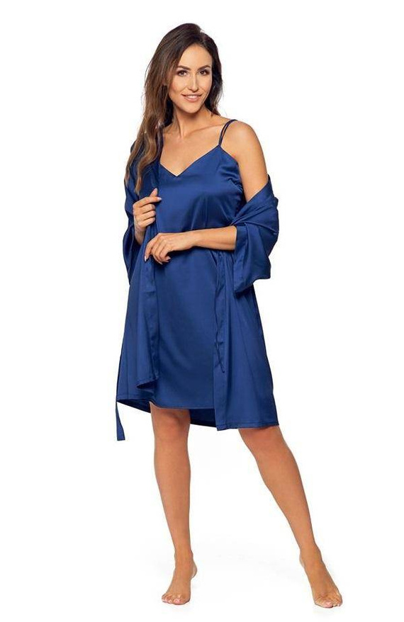 Szlafrok damski satynowy Adela Moraj - granatowy