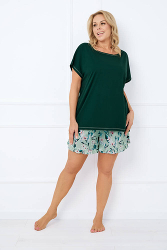 Piżama Damska krótki rękaw, spodenki Florisa Italian Fashion - ciemny zielony/druk
