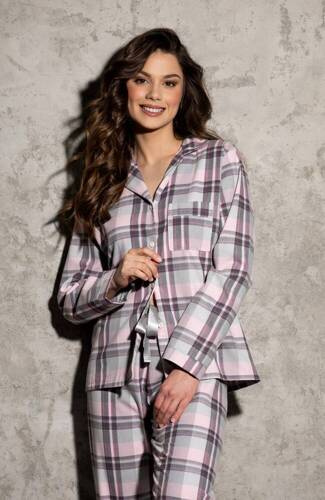 Piżama damska rozpinana flanelowa You & Me Momenti Per Me pink