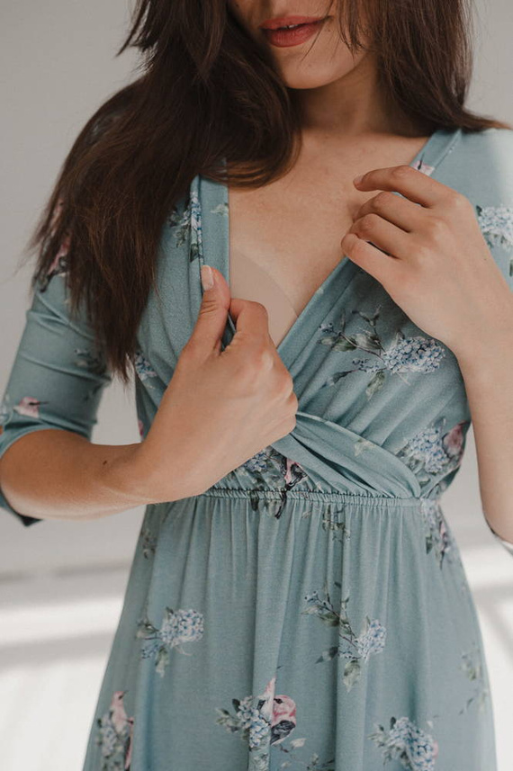 Sukienka do karmienia ciążowa Two Ways MIDI Milk&Love eukaliptus w hortensje