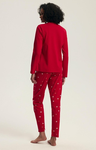 Bawełniana piżama damska Henderson Dotie 43718 czerwona – świąteczna, nadruk złoty