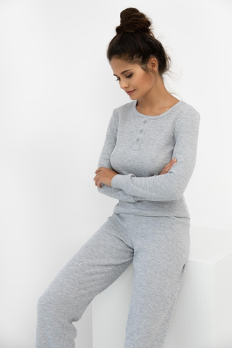 Sensis Jade – piżama damska szara, bawełniana, długi rękaw i spodnie