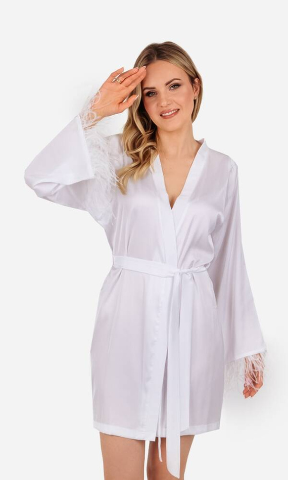 Szlafrok damski satynowy Marie ByShelly - biały