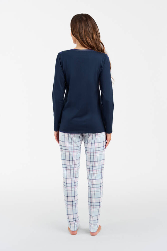 Piżama Damska długi rękaw, długie spodnie Glamour Italian Fashion - granatowy/druk