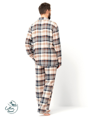 Piżama męska Key MNS 443 – bawełna flanelowa, długi rękaw, guziki