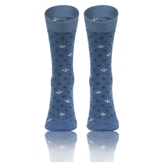 Classic Skarpety męskie garniturowe Sesto Senso wzór kotwice jeans