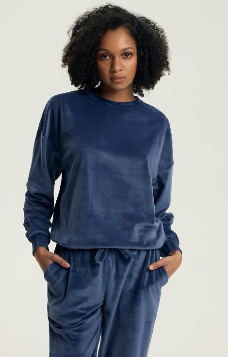 Delanie Henderson 43722 navy – piżama welurowa damska, komplet długi