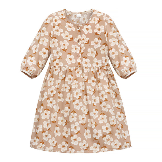 Sukienka z długim rękawem Tres Bien Pinokio - beżowe kwiaty