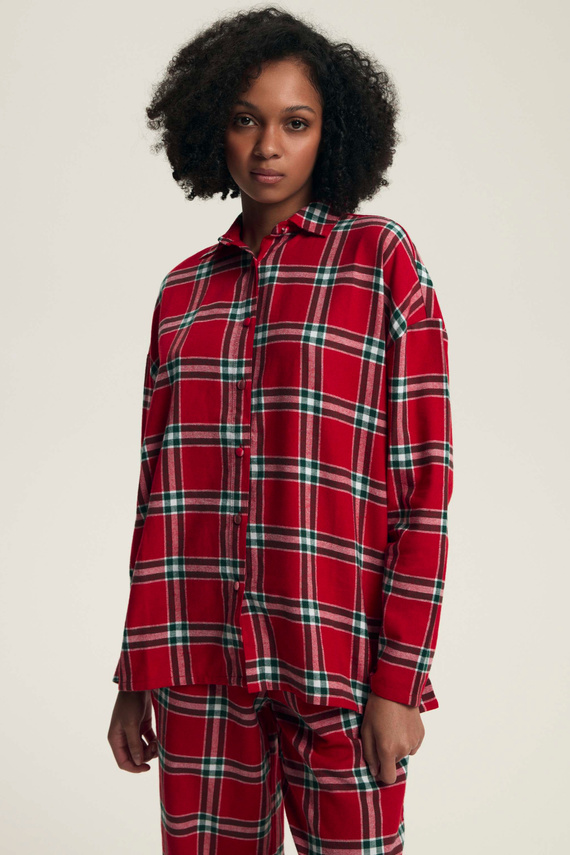Henderson Dalisa 43716 – flanelowa piżama damska w czerwoną kratę, długa koszula
