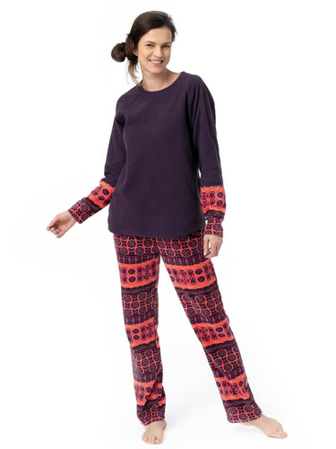 Piżama Damska długi rękaw, długie spodnie 336  Key granatowy pomarńczowy