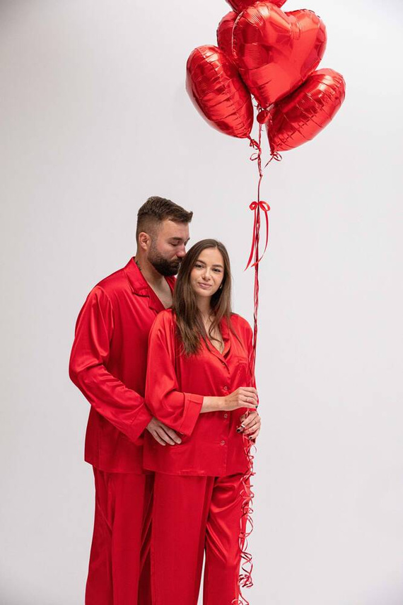 Piżama damska satynowa Amina DKaren - czerwony