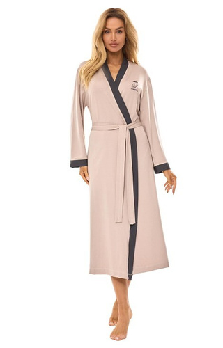 Długi Szlafrok Damski 2505 L&L beżowy