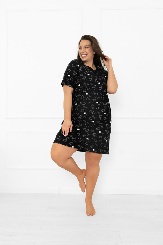 Damska koszula nocna Bonnie – 100% bawełna, czarna z owieczkami Italian Fashion